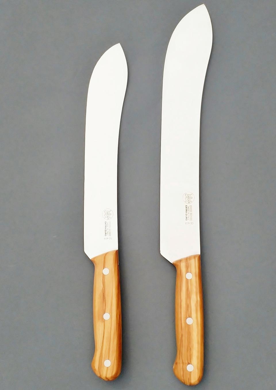 BBQ SET: TWO SABER KNIVES BLADE LENGHT 25 AND 30 CM. - OLIVE WOOD HANDLE